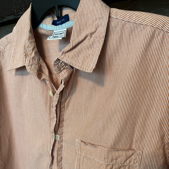 Orange & white striped button up - Picture 2 of 6